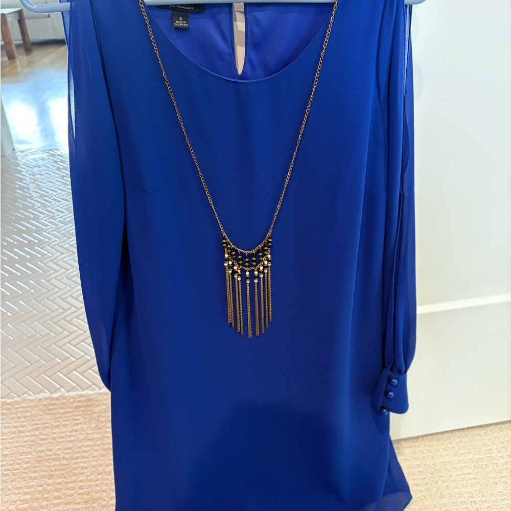 Chic Royal Blue Mini Dress with Necklace